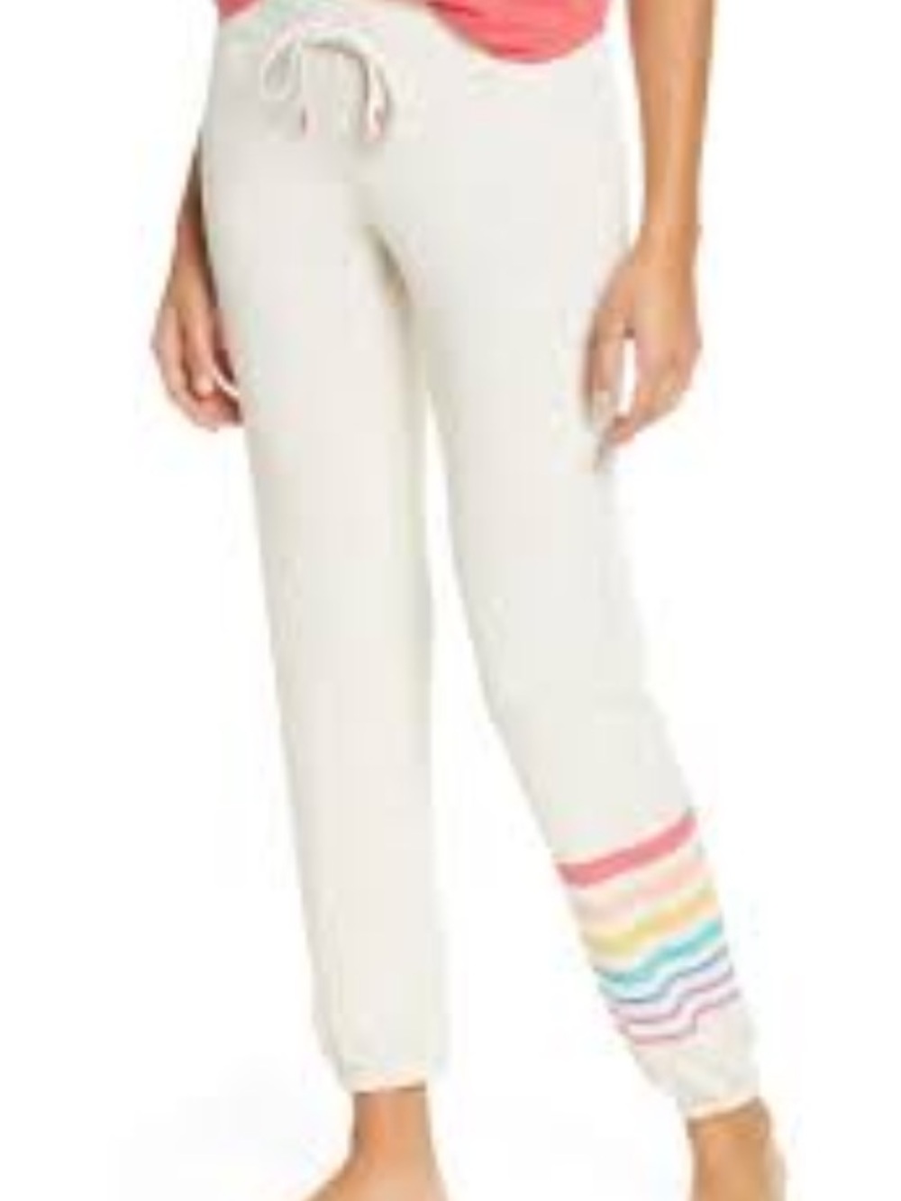 Cozy Cream Joggers with Rainbow Stripe